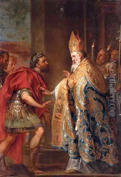 The Emperor Theodosius before Saint Ambrose Oil Painting - Abraham Jansz. van Diepenbeeck