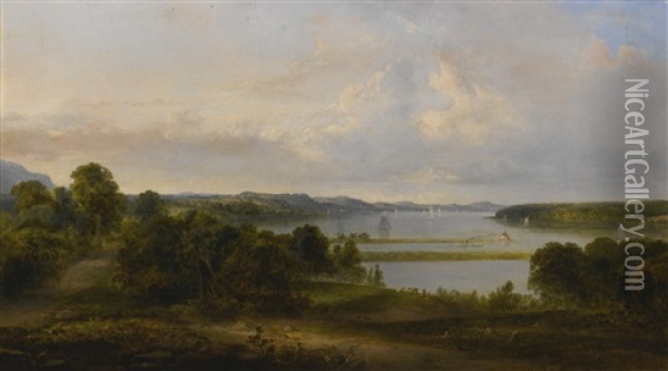 View On The Hudson Near Tivoli Oil Painting - Thomas Doughty