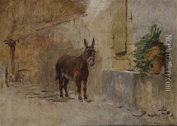 Burro Oil Painting - Jose Moreno Carbonero