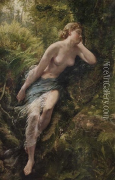 Auf Einem Baumstamm Ruhende Waldnymphe Oil Painting - Paul Peel