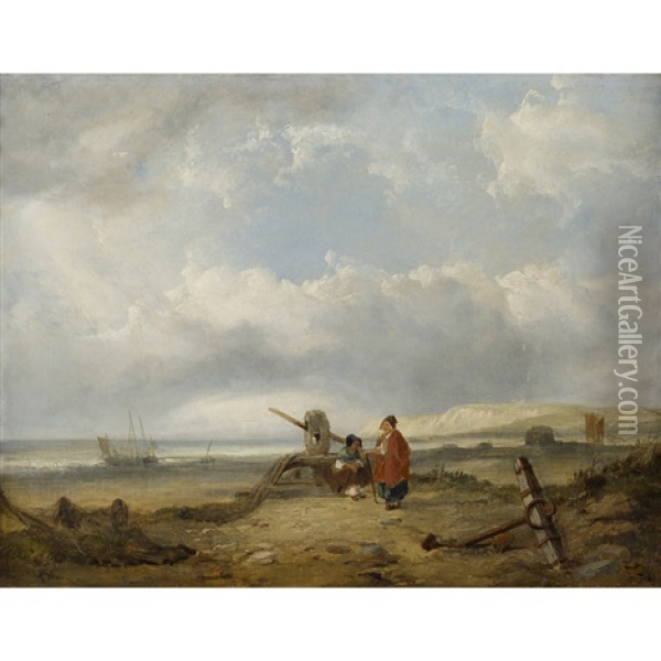 On The Shore, Low Tide Oil Painting - John Wilson