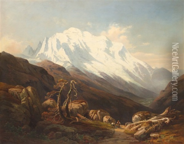 Alpenlandschaft Mit Pass Oil Painting - August Wilhelm Ferdinand Schirmer