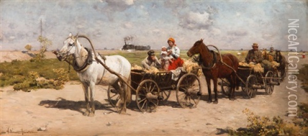 On The Way To The Fair Oil Painting - Alfred von Wierusz-Kowalski