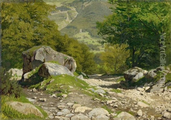 Sommerliche Gebirgslandschaft Oil Painting - Eugen Gustav Duecker