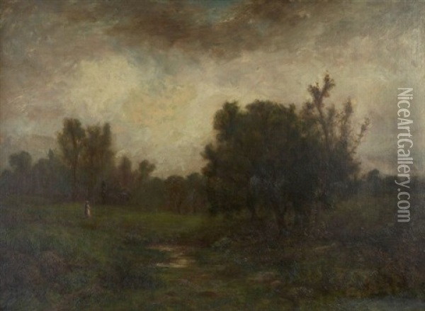 Landscape With Figure Oil Painting - George W. Picknell