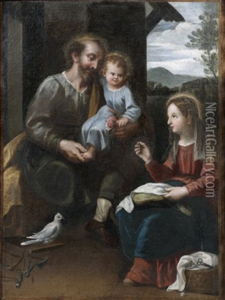 Sainte Famille Dans Un Encadrement Simule Oil Painting - Francisco (El Mozzo) Herrera the Younger