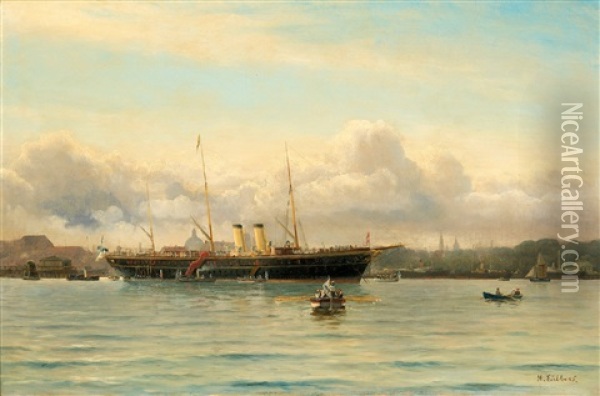 The Russian Imperial Yacht Standardt In The Harbour Of Copenhagen Oil Painting - Holger Luebbers