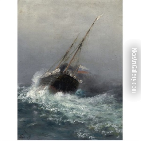 Steamship On High Seas Oil Painting - Lev Felixovich Lagorio