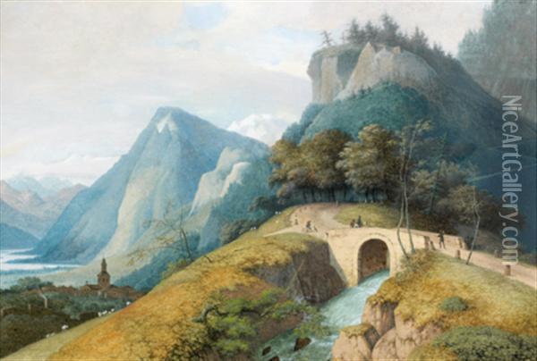 Paysage Alpin Avec Un Pont Oil Painting - Henri Knip