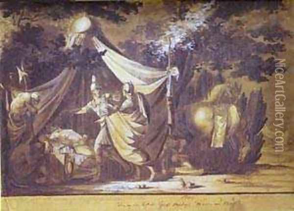 David Refuses To Kill Sleeping Saul 1806 Oil Painting - Fedor Petrovich Tolstoy