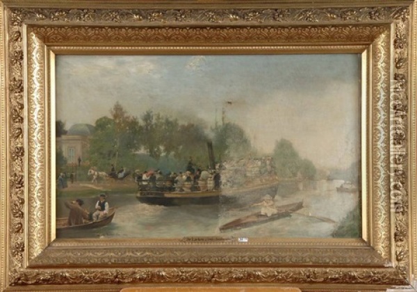 Ballade En Bateau De Laeken A Trois-fontaines Oil Painting - Emile Hoeterickx