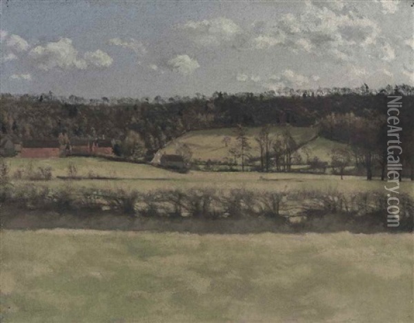 A Farmhouse In An Extensive Landscape Oil Painting - Paul Fordyce Maitland