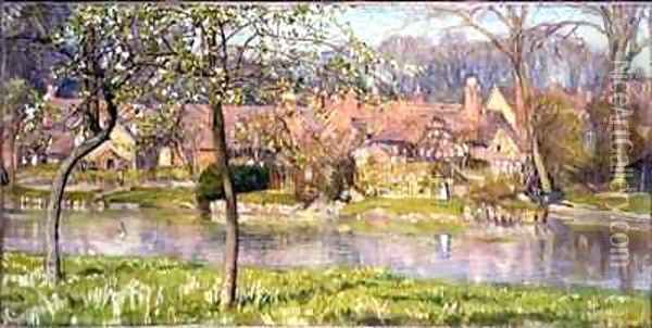 Houses and a River Oil Painting - Arthur Joseph Gaskin