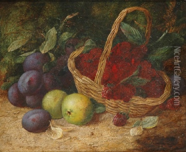 Still Life With Plums And Raspberries Oil Painting - Vincent Clare