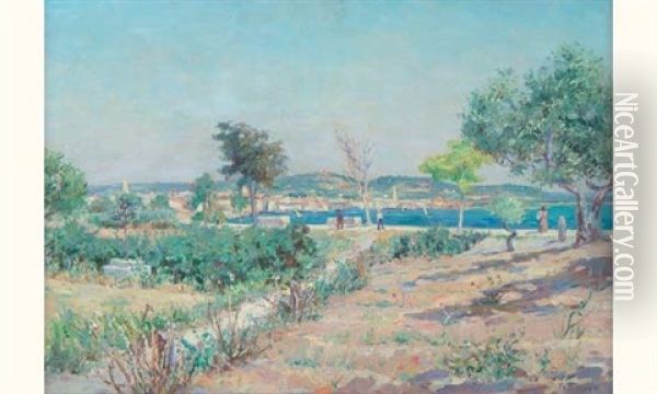 Promenade Au Bord De Mer (+ Chemin Mediterraneen; 2 Works) Oil Painting - Paul Simons