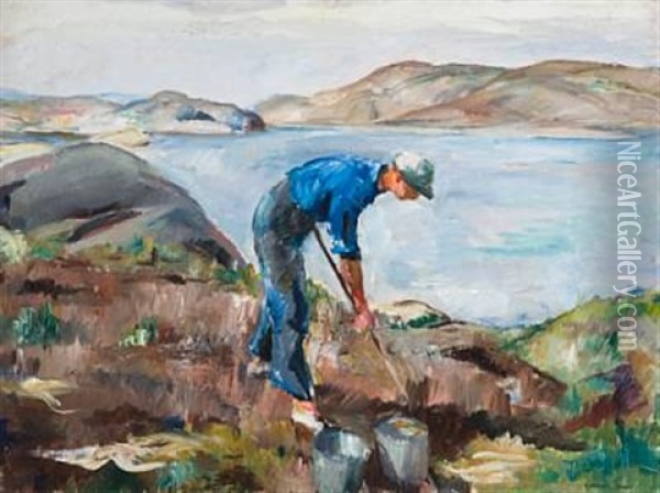 Man Hoeing (markarbeid) Oil Painting - Henrik Louis Lund