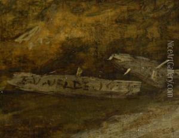 Eseltreiber In Hugellandschaft Mit Holzbrucke Oil Painting - Esaias Van De Velde
