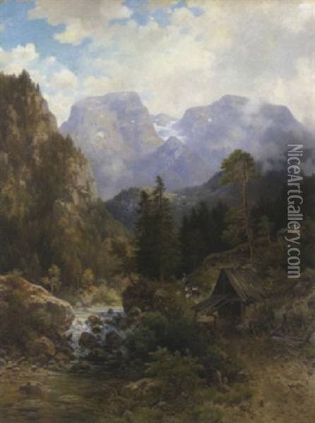 Partie Bei Berchtesgaden Oil Painting - Ludwig Sckell