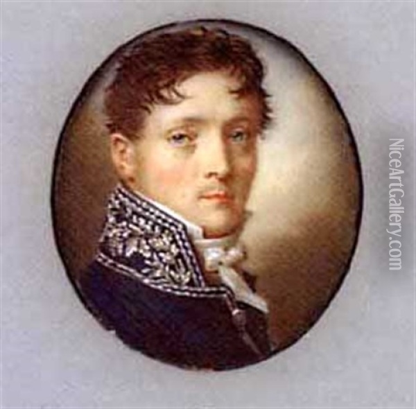 A Young Auditeur At The French Conseil D'etat In Blue Coat With Silver-embroidered Collar, Knotted White Cravat Oil Painting - Jean Jacques Soutter