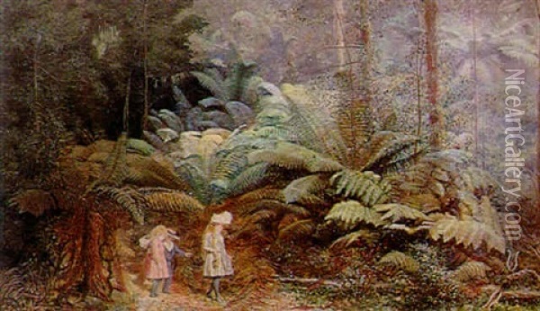 Children In The Fern Forest Oil Painting - Charles Rolando
