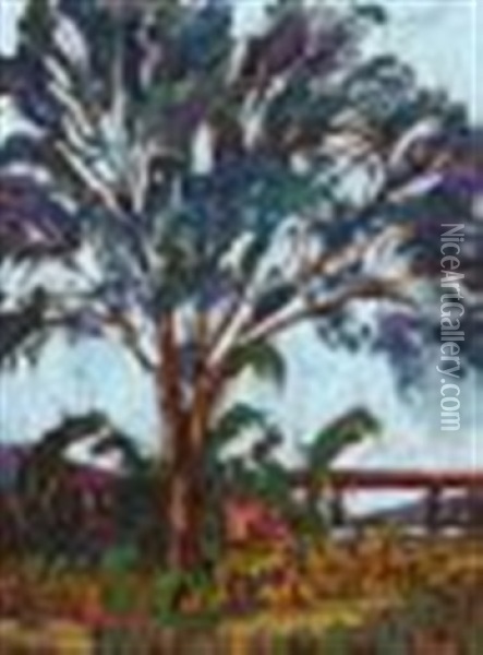 Tree And Distant Railway Bridge Oil Painting - Clement (Joseph Charles Louis) Seneque