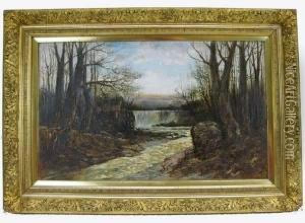 Landscape With Mill And Waterfall Oil Painting - Charles C. Mckim