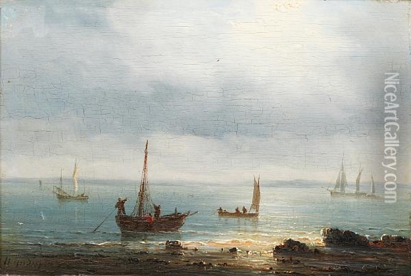 Fishing Vessels Approaching The Shore Oil Painting - Herminie Gudin