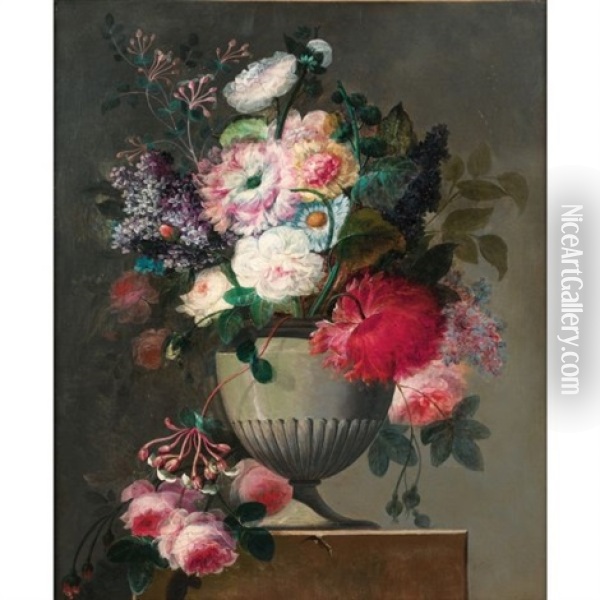 Nature Morte Au Vase De Fleurs Sur Un Entablement De Marbre (2 Works) Oil Painting - Philippe Parpette