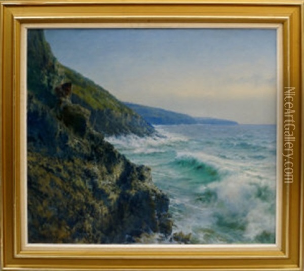 Coastal Landscape Oil Painting - Joaquim Vancells y Vieta