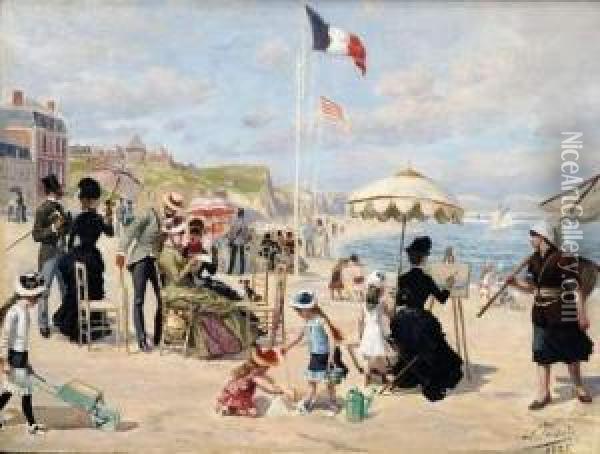 Sur La Plage De Deauville Oil Painting - Leon Joseph Voirin