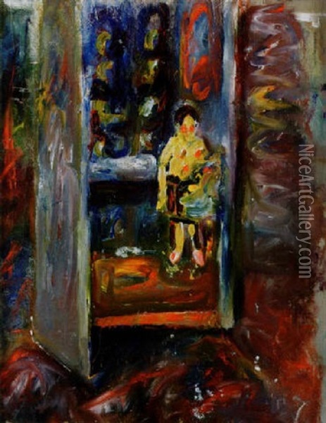 Interior Med Figur Oil Painting - Ake Goeransson