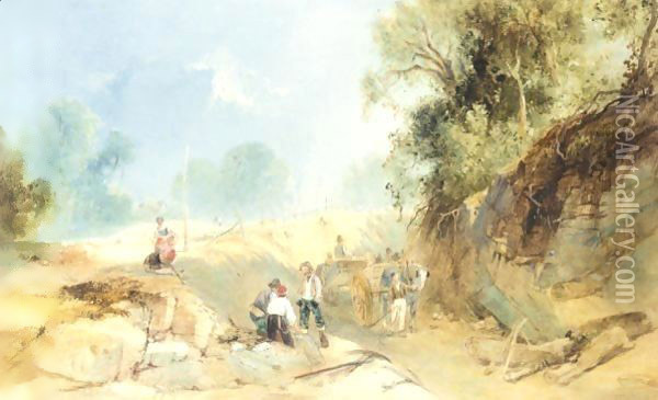 Figures Road Making, Surrey Oil Painting - James Baker Pyne