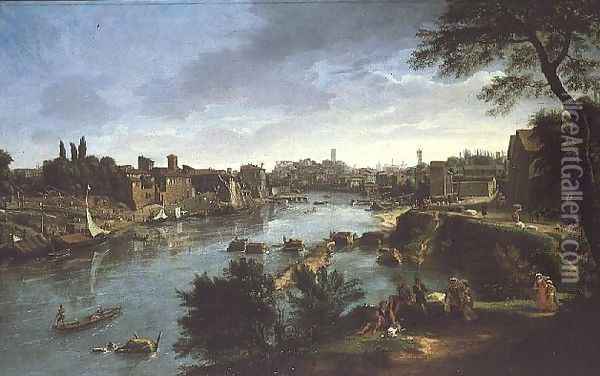 View of the River Tiber in Rome Oil Painting - Caspar Andriaans Van Wittel