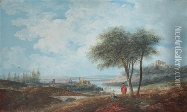 Deux Personnages Pres D'un Estuaire Oil Painting - Alphonse Nicolas Michel Mandevare