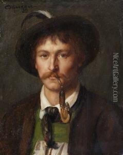 Bildnis Eines Jungen Bauern Mit
 Pfeife. Oil Painting - Franz Von Defregger