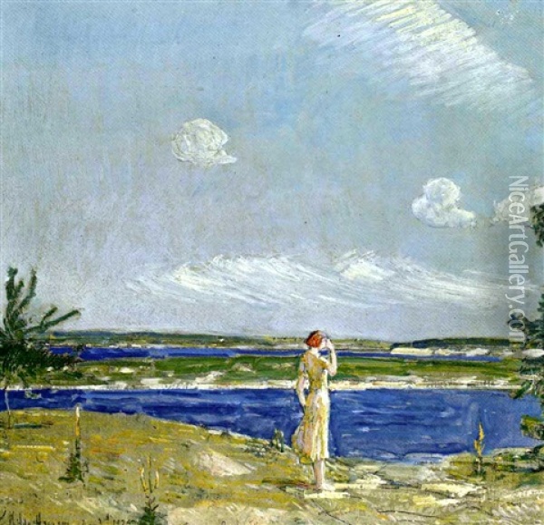 Woman Looking At The Sea Oil Painting - Childe Hassam