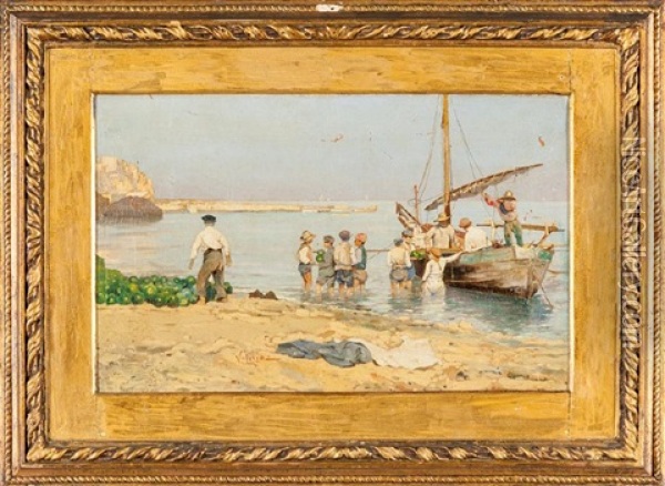 Spiaggia Di Forio, Ischia Oil Painting - Vincenzo Loria