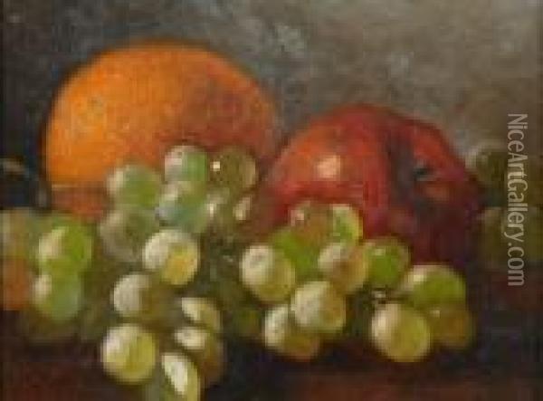 Still Life With Orange, Apple, And Grapes Oil Painting - George William Whitaker