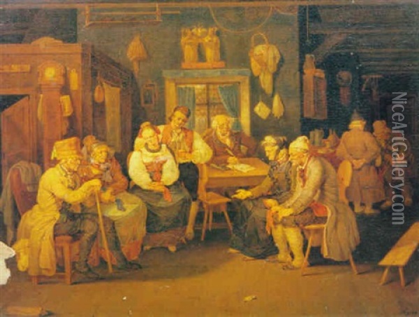 The Wedding Coupler; And The Wedding Feast Oil Painting - Johann Baptist Pflug