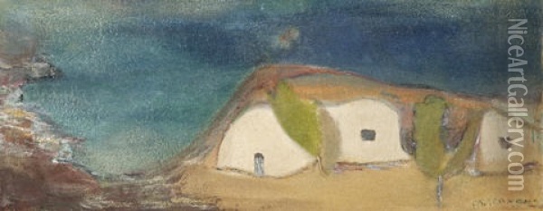 Houses By The Beach Oil Painting - Mihalis Economou