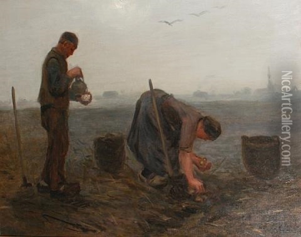 The Potato Harvesters Oil Painting - Hendrik Theodorus de Court Onderwater