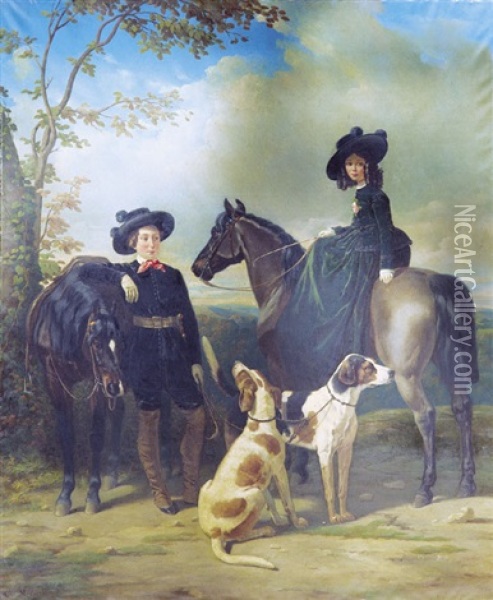 Portrait De Deux Enfants La Ferronay Oil Painting - Henri d'Ainecy Montpezat