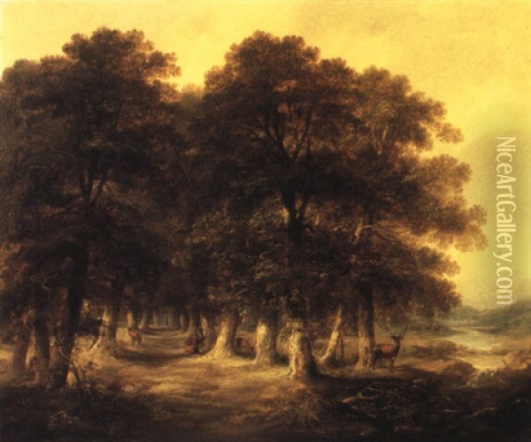 A Deer Park Oil Painting - James Arthur O'Connor