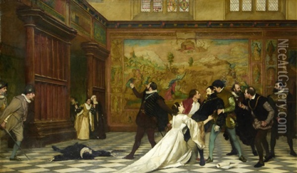 The Attempted Assassination Of William The Silent, Prince Of Orange Oil Painting - Claude-Andrew Calthrop