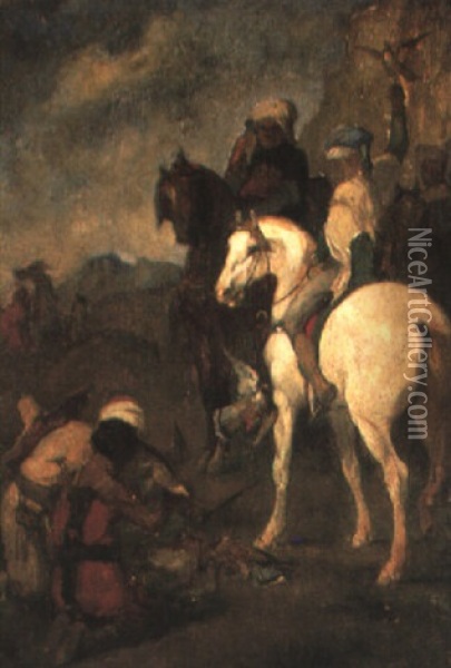 Chasse Au Faucon En Algerie: La Cur,e Oil Painting - Eugene Fromentin