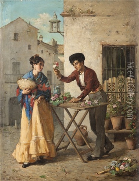 Le Fleuriste Amoureux Oil Painting - Joaquin Damis Cortes