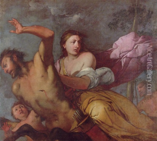 Nessus And Deianeira Oil Painting - Giulio Carpioni