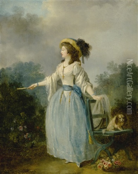 A Lady In A Garden With Her Dog Oil Painting - Jean-Frederic Schall