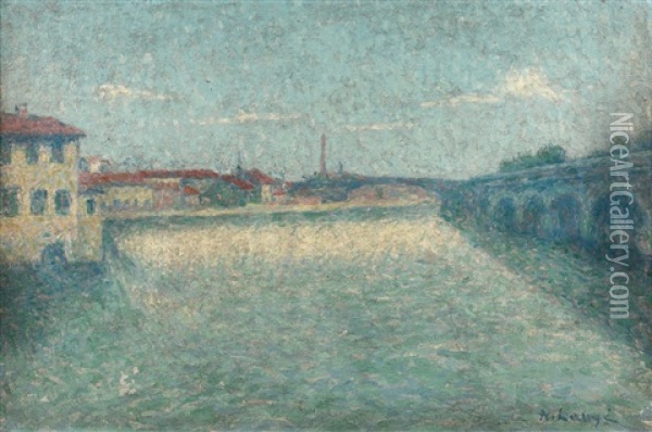 Le Pont De L'horloge De Tounis A Toulouse Oil Painting - Achille Lauge