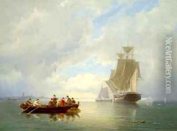 A Ship Becalmed and a Rowing Boat Oil Painting - Cornelis Christiaan Dommelshuizen